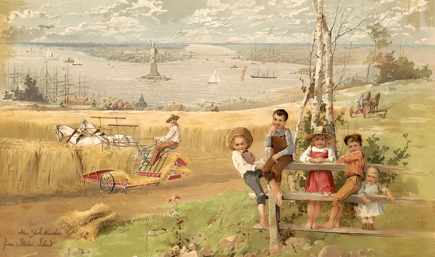 New York Harbor from Staten Island. Compliments Walter A. Wood Mowing & Reaping Machine Co. LOC: 2018695512.