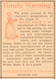 Baker’s chocolate advertisement in Harper’s Bazaar, Thanksgiving number, 1895. Library of Congress Prints and Photographs Division: 42194; 3b24042.