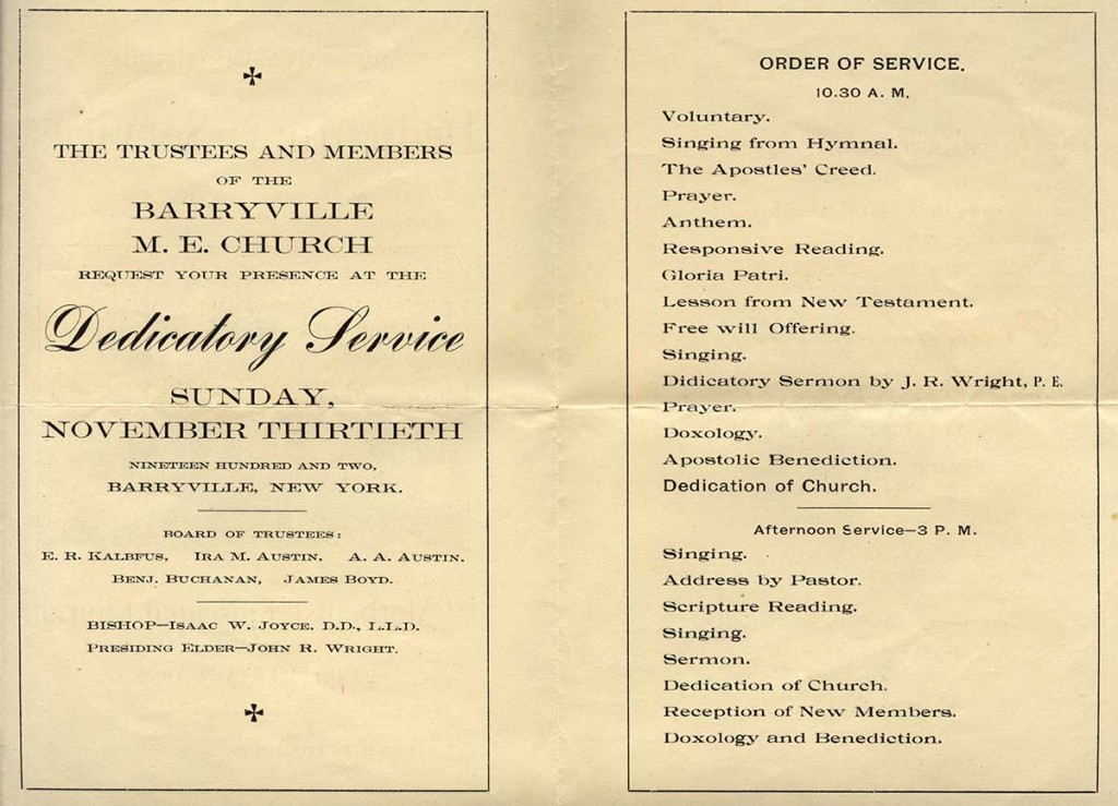 Inside 1902 Barryville Methodist Bulletin.