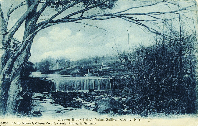 1908, Beaver Brook Falls, Yulan. Pub. by Moore & Gibson Co., NY. Printed in Germany.