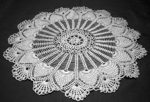 Doily that Ella crocheted, courtesy of CLB.