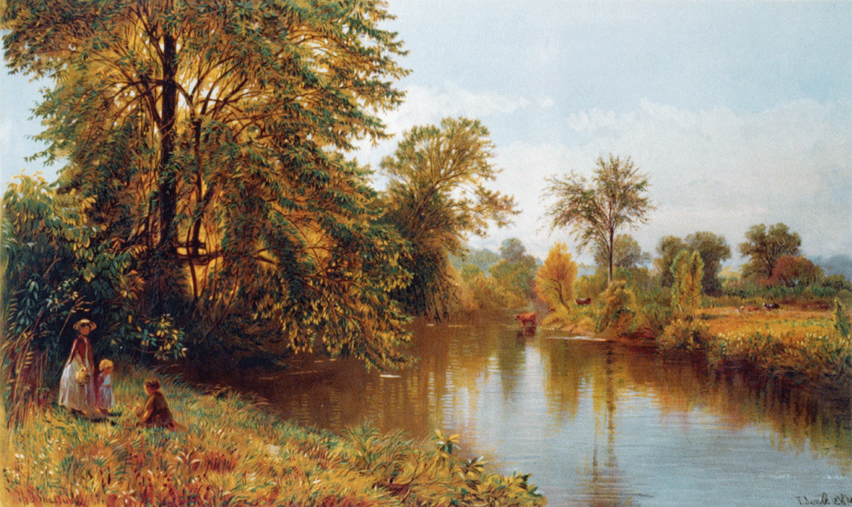 Early autumn: Salmon Branch, Granby, Connecticut. Artist: Aaron Draper Shattuck; Chromolithograph published by Currier & Ives, 1869. Library of Congress Prints and Photographs Division: 04805/3b51118. Granby was 21 miles north and a bit west of Glastonbury, Connecticut.