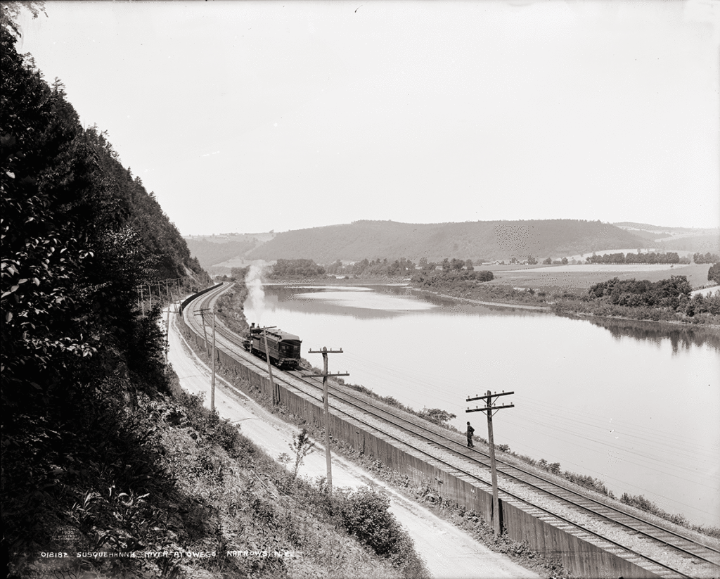 Susquehanna River at Owego Narrows, N.Y. Abby and Laurilla Smith boarded the Erie Train at New York’s Owego Union Railroad Station, fifteen miles north of Louisa and Reuben Hickok’s Pennsylvania home. Glass Negative, Detroit Publishing Co., 1900. Library of Congress Prints and Photographs Division: 4a07757.
