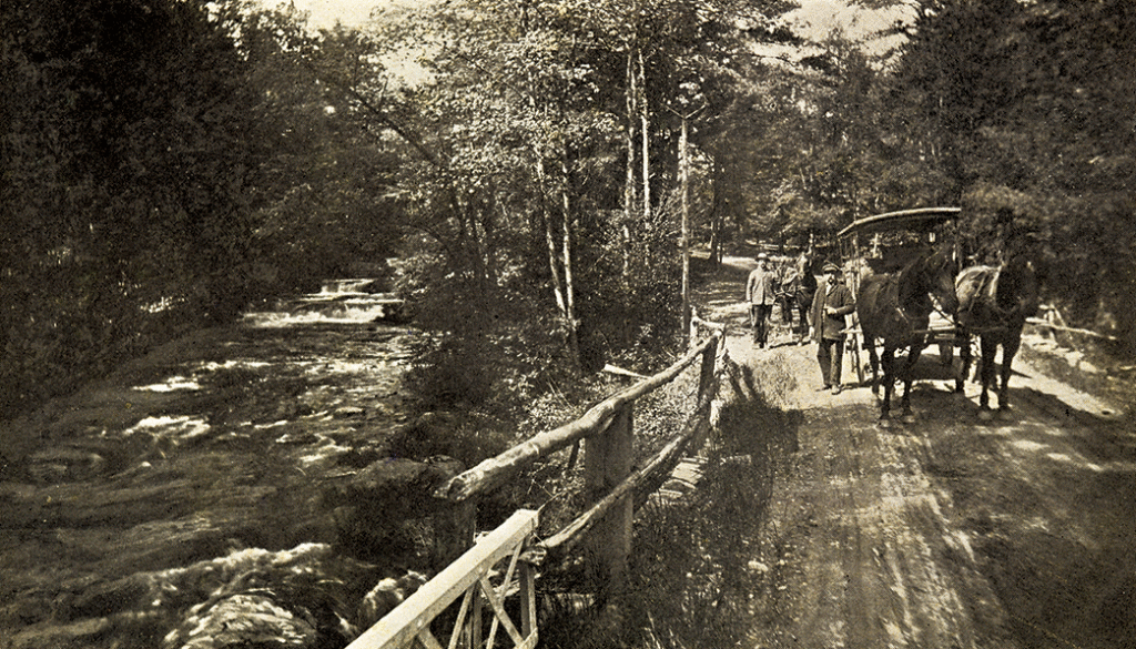The stage on Old Brook Road with Halfway Brook on the left. After the ride across the Delaware River on the rope ferry, the Smith sisters took a stage four miles north on the road shown in the photo. Photo in Aida Austin Collection.