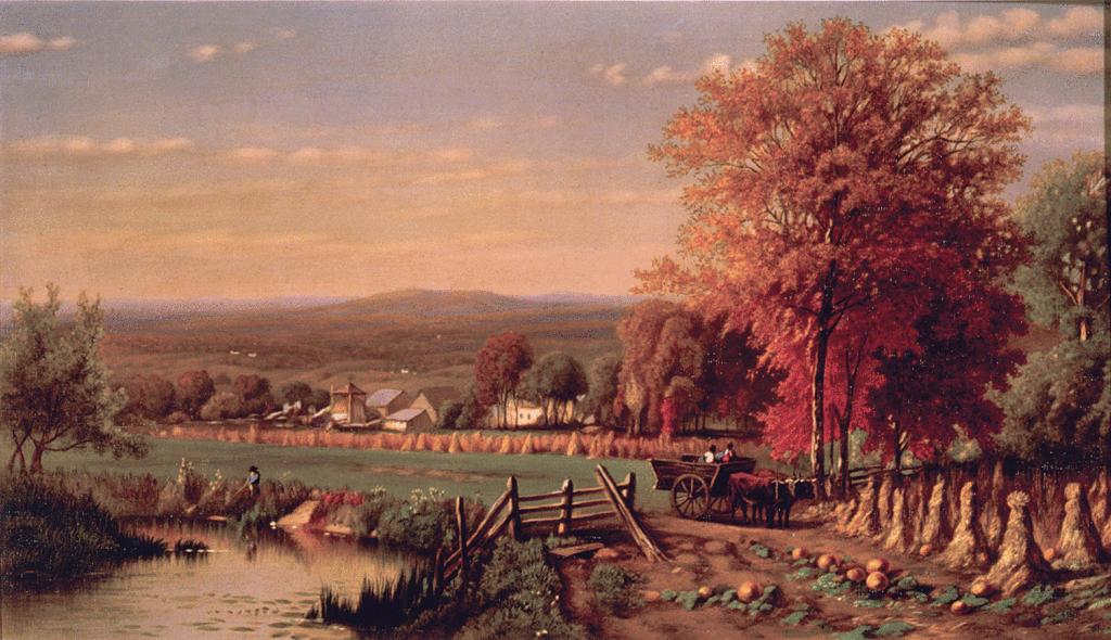 Autumn scene on a farm, near Farmington, Connecticut. James McDougal Hart, Boston: L. Prang & Co., Farmington, 1870; Chromolithograph; Library of Congress Prints and Photographs Division: cph 3g05804.