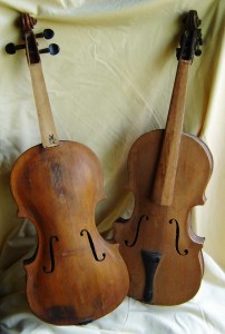 Two of the violins Garfield made. Photo courtesy of Cynthia.