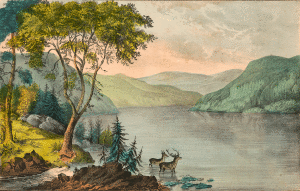 Lake George New York. Hand-colored lithograph published by Currier & Ives, 1856. Library of Congress Prints and Photographs Division: 09259.
