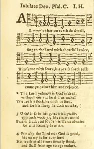 “Old 100th” in The Booke of Psalmes: Collected into English Meeter, by Thomas Sternehold, John Hopkins and others, London, 1640. Words: William Kethe, 1561.