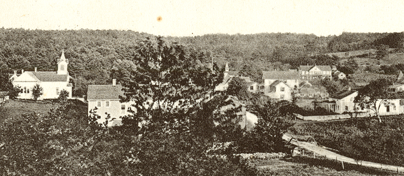 Early 1900s view of Halfway Brook Village (Eldred) from the East. Postcard in Aida Austin Collection.
