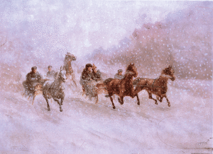 “They went sleighing, but I would not go.”—Hannah Hickok, December 1783. Chromolithograph by F.M. Lamb. Published by L. Prang & Co., c1894. Library of Congress Prints and Photographs Division: cph 3g06417.